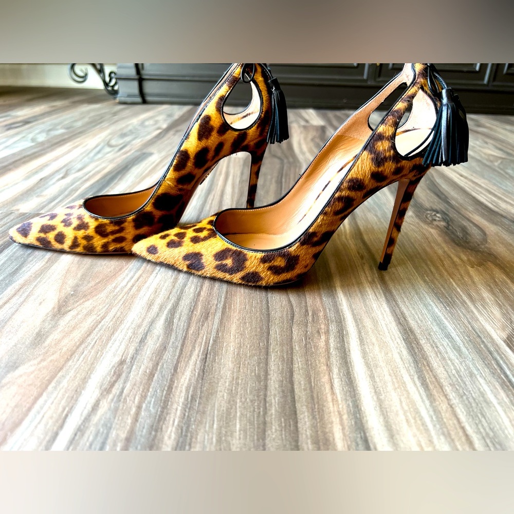 Aquazzura Forever Marilyn 105 in calf hair leopard - size 38 1/2